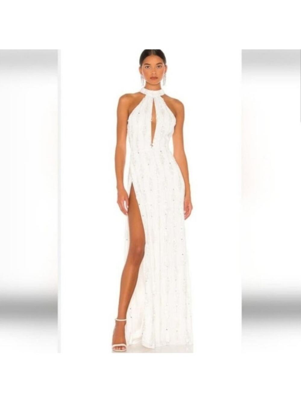 Retrofete Prima Dress in White Sequins Beaded Small NWT Sleeveless Maxi Wedding